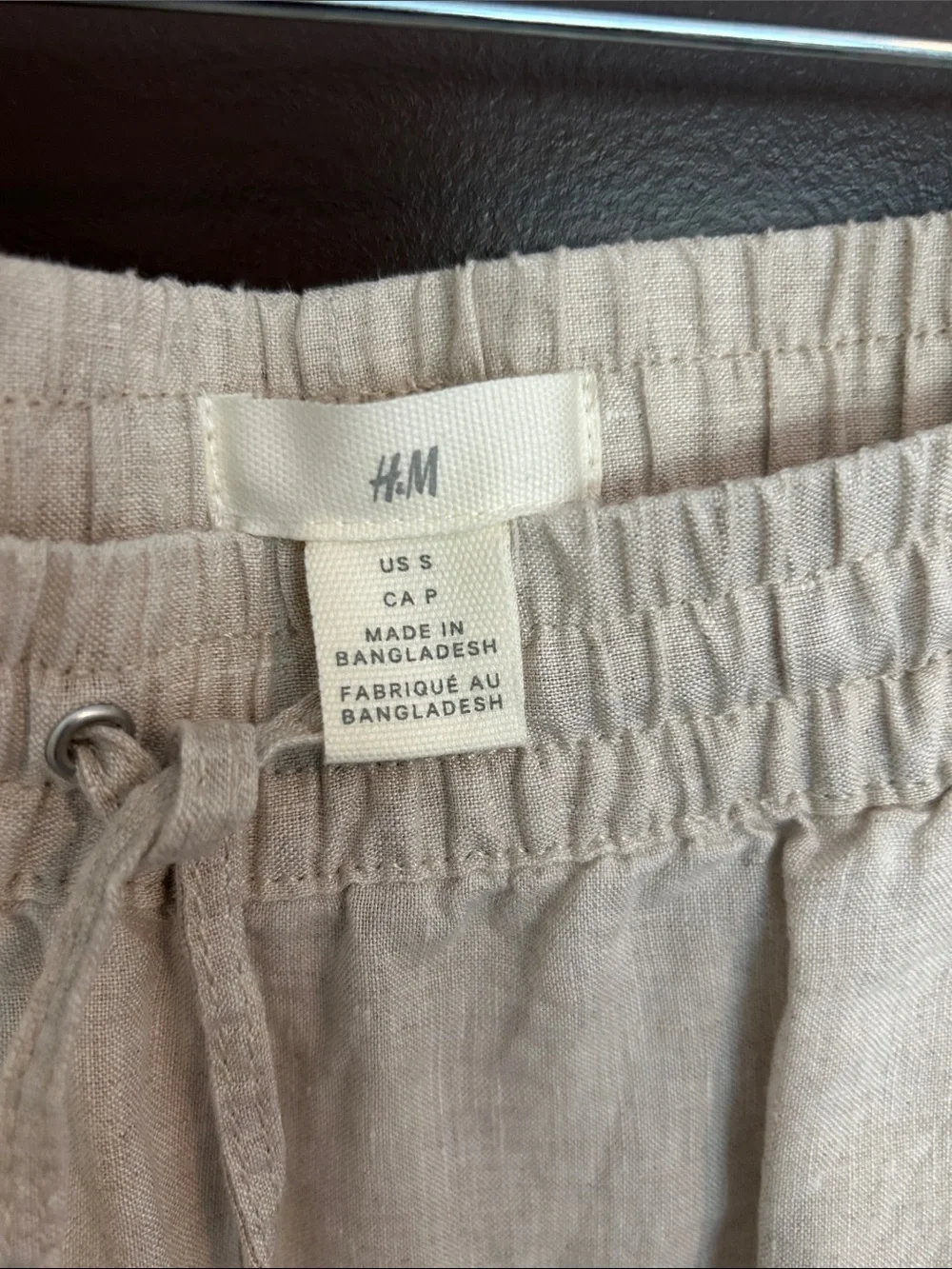 H&M Linen Blend Drawstring Jogger Pants Beige Size S Relaxed Casual